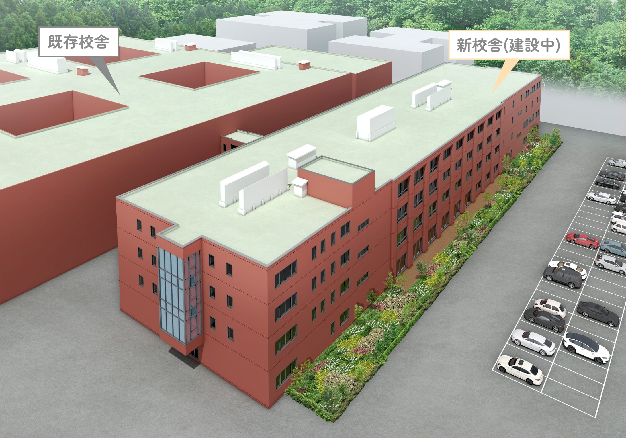 既存校舎、新校舎(建設中)